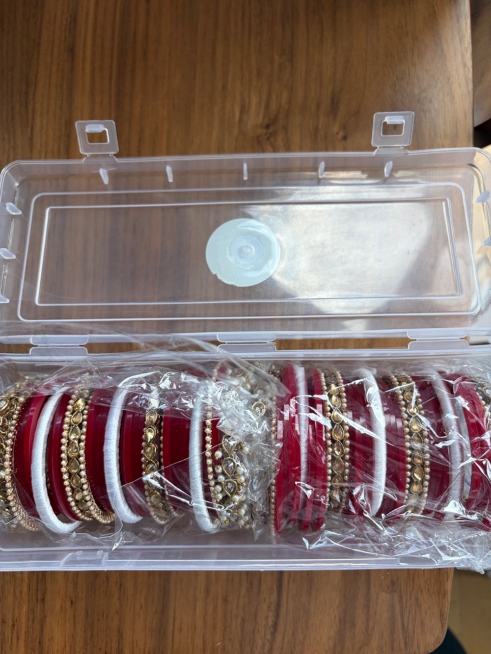 Red and White Bridal Bangle ‘Choora/Chura’ Set with Gold Accents